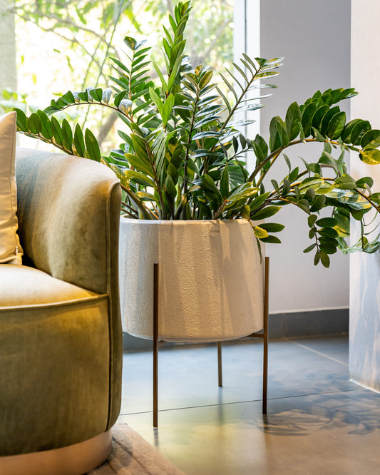 Whirlpool Large White Round Planter Pot with Metal Stands