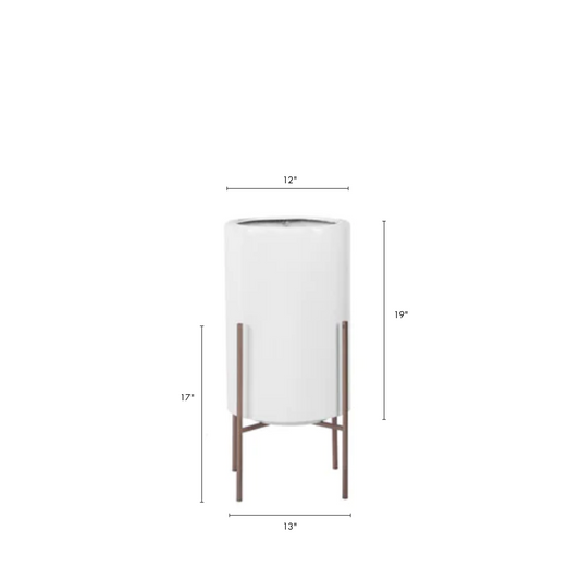 Rolld Large White Planter with Metal Stands