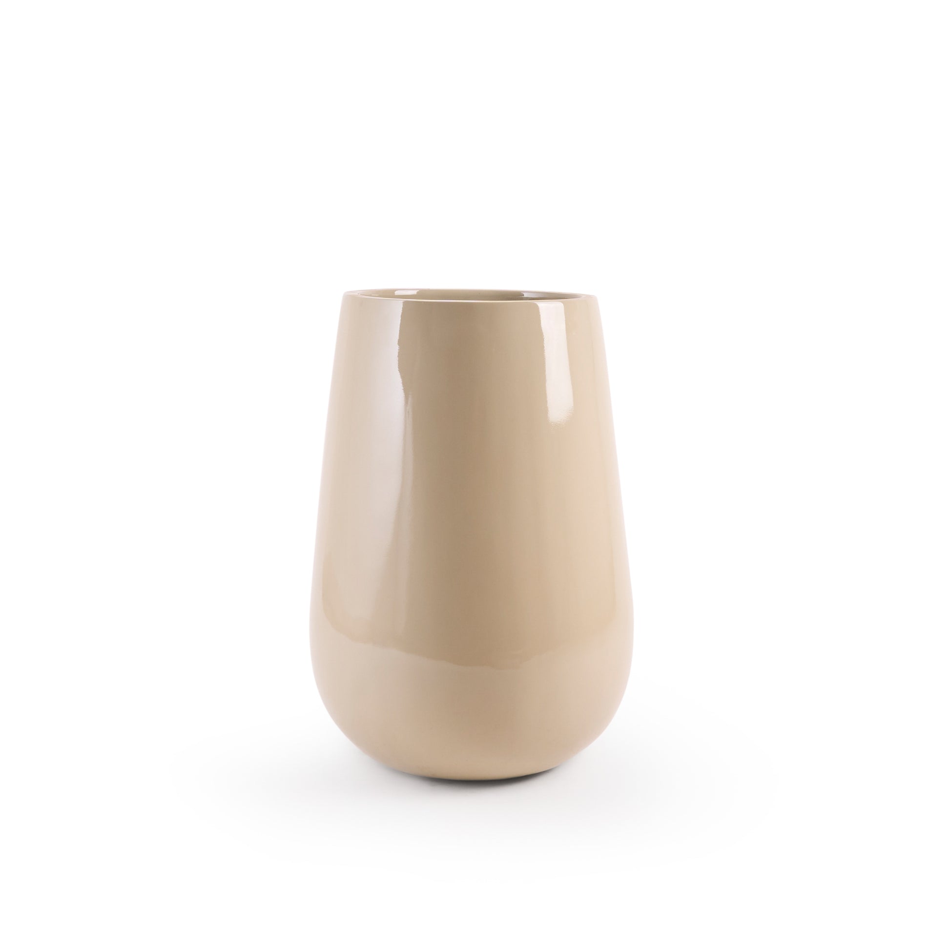 The Beige Rony FRP large planter flower pot by Studio Palasa is an ideal fit for classic and contemporary residences, balcony's and gardens. This beige large round indoor flower planter pot has been designed to be tall and sleek with a glossy finish, making it the perfect addition to your indoor homes.