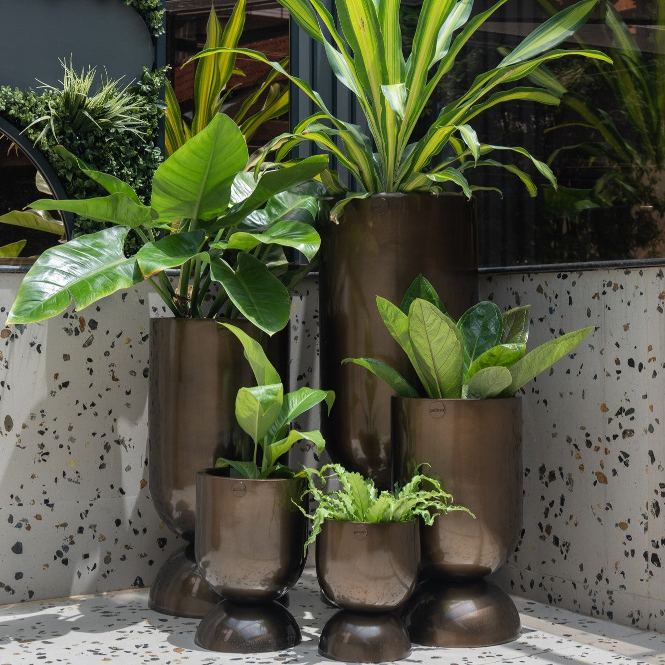 large brass pots for plants Hourglass Modern Planter Brass