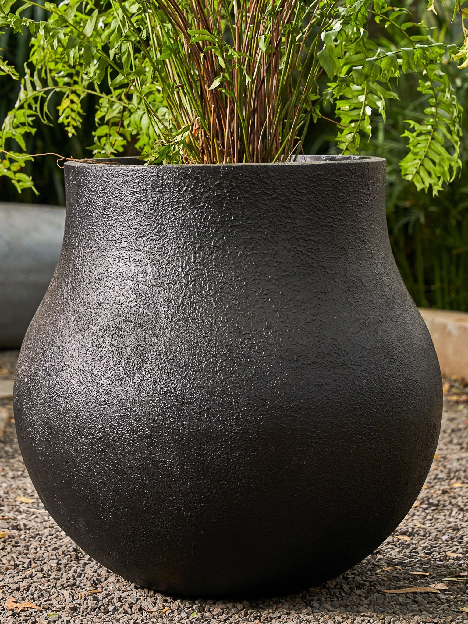 The Black Zuri round FRP Planter by Palasa is an ideal fit for classic and contemporary residences and gardens. This Large plant pot can be used indoors and outdoors.