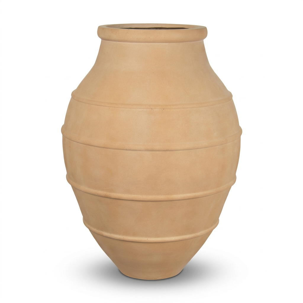 Sand Beige banded planter on white background