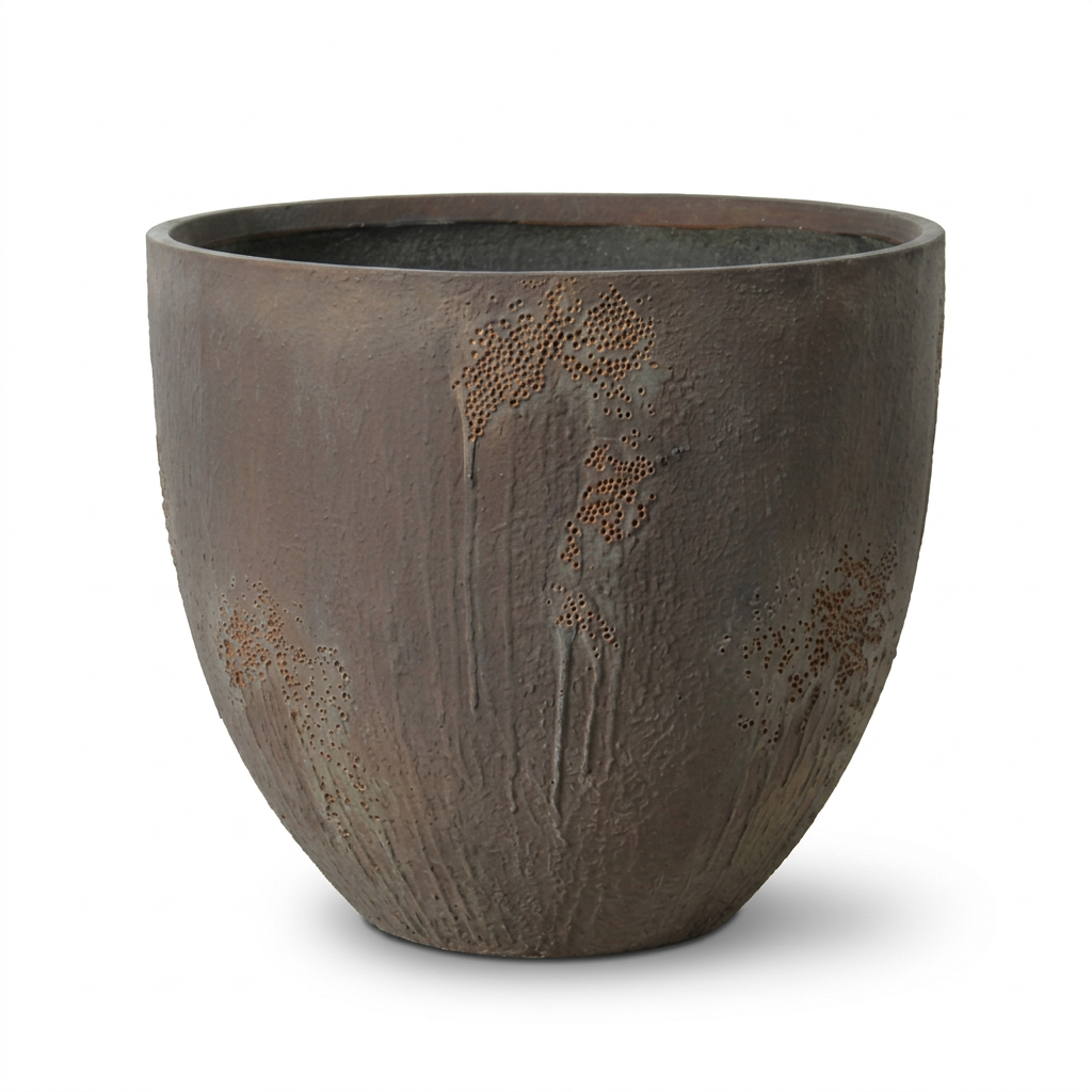 Single antique brown Centa planter on a white background
