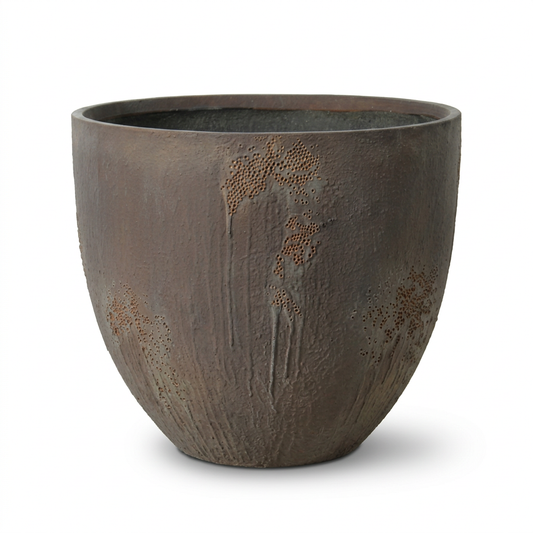 Single antique brown Centa planter on a white background