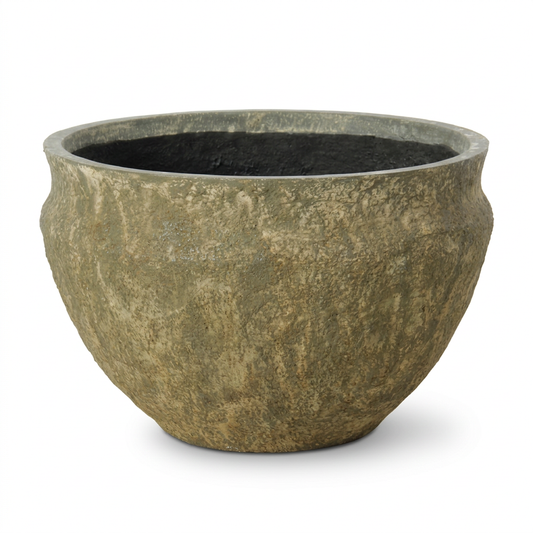 Single Moss Green Mahi Wide planter on white background