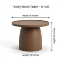 Brown Teddy Stone Table Small with dimensions: length 18 inches, width 18 inches and height 14 inches.