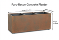 Paro-Recon Concrete Planter with length 36 inches, width 12 inches and height 15 inches.