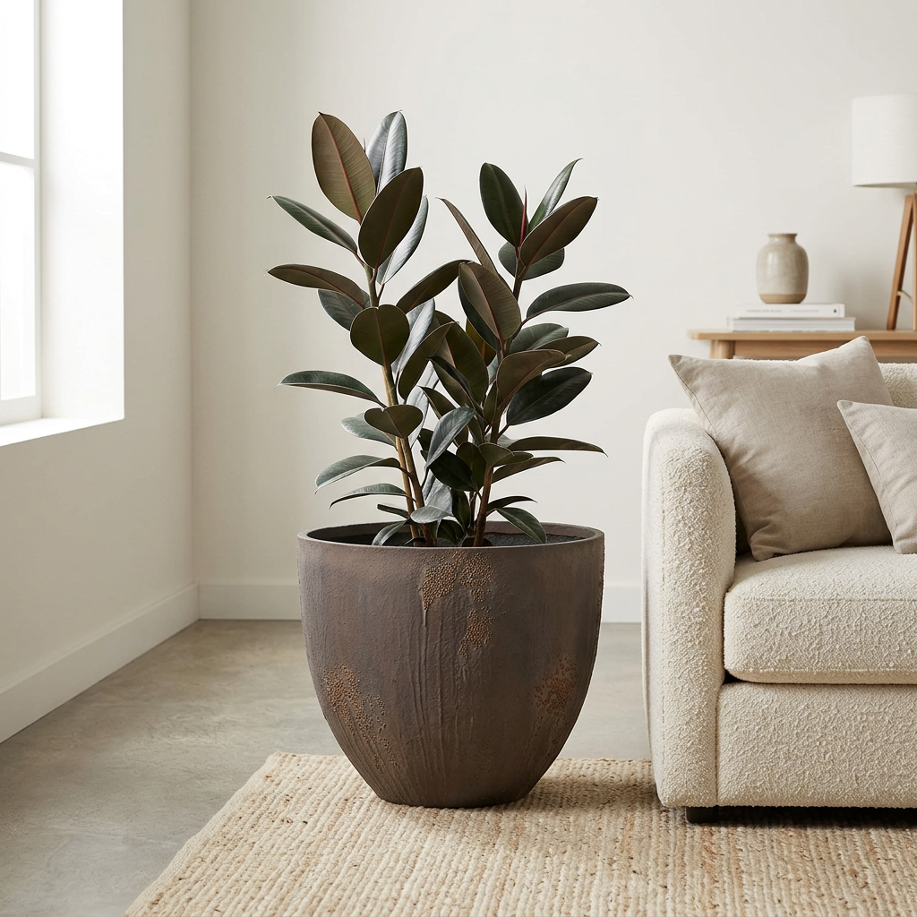 Centa planter with a rubber plant in a living room