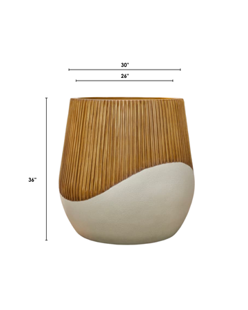 Decorative FRP large pot with shown with dimensions on a white background